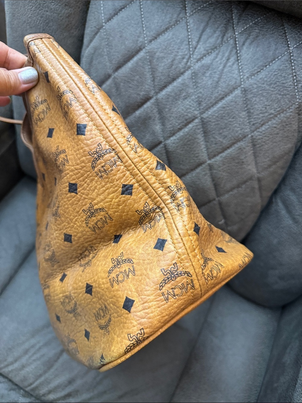 MCM Cognac Logo Visetos Tote with Bone Charm - Picture 4 of 8